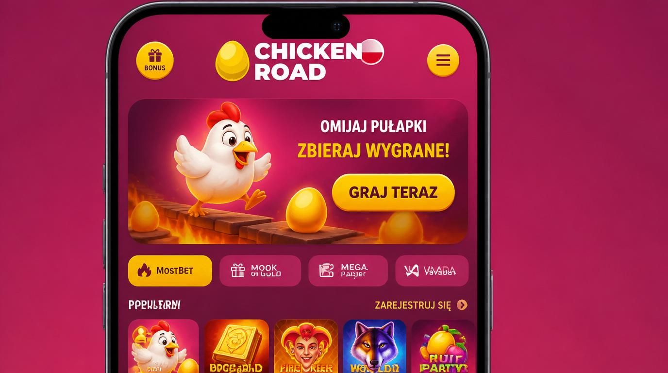 Widok aplikacji mobilnej Chicken Road – lobby, szybki start gry.
